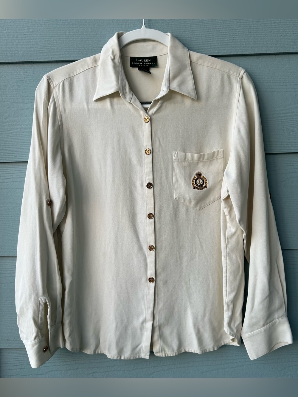 Lauren Ralph Lauren Cream Long-Sleeve Button Shirt with Crest Pocket